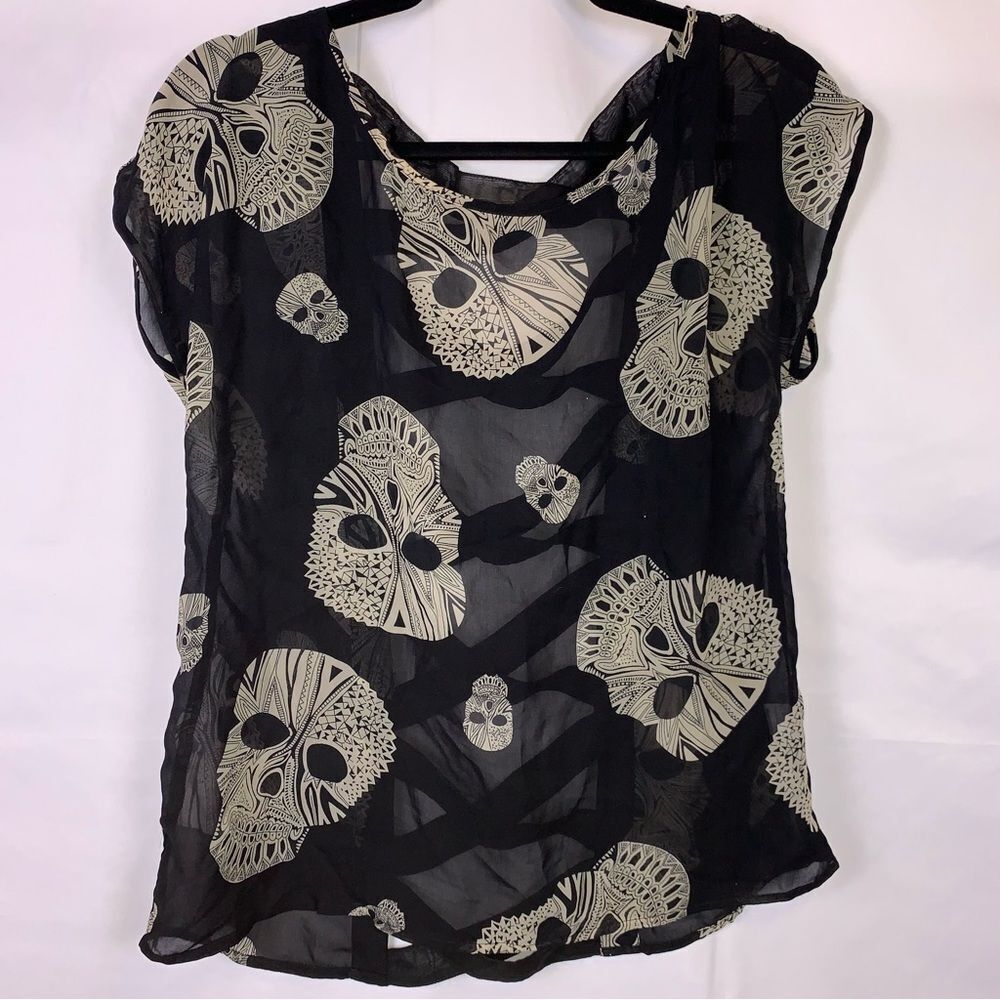 Alt. B Sheer Skeleton Print Top